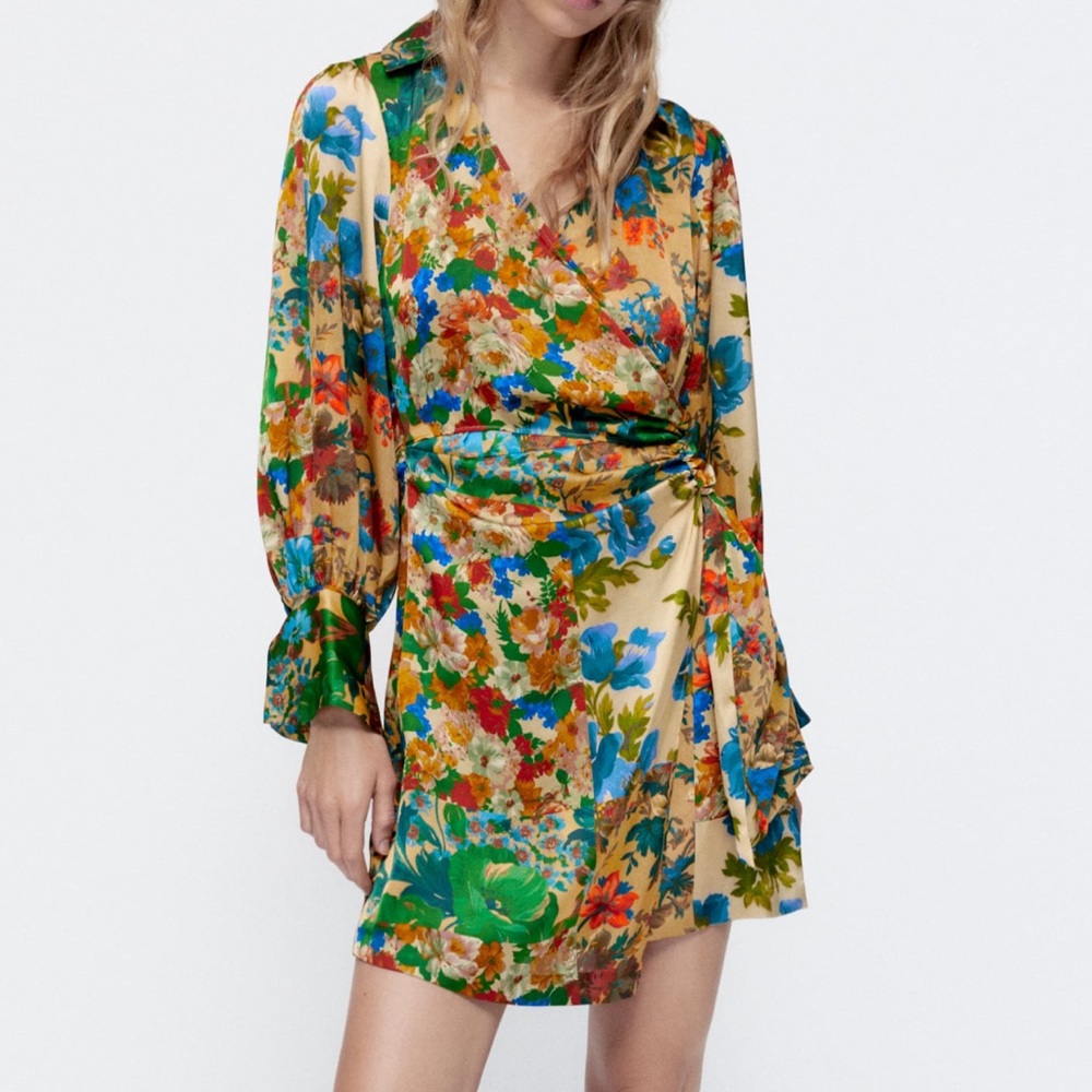ZARA- FLORAL PRINT SATIN EFFECT DRESS